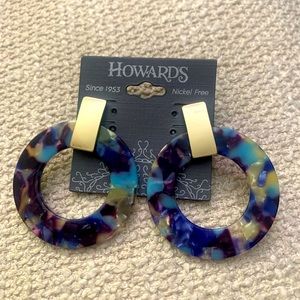 New Howards Fashion Runway Bold Blue Marble Round Circle Post Earrings
